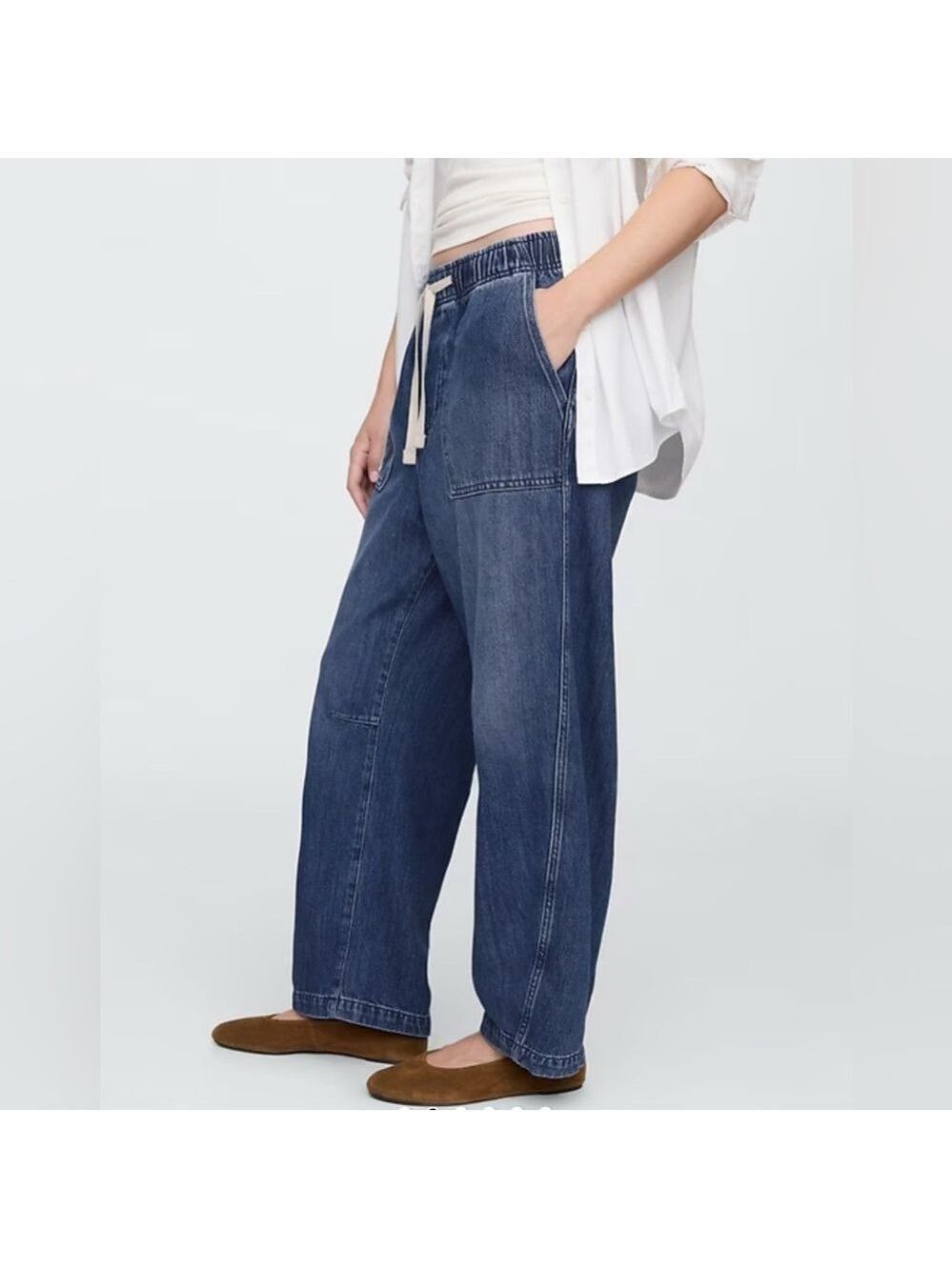 Gap Dark Wash Denim Utility Pull-On Barrel Jeans Nwt